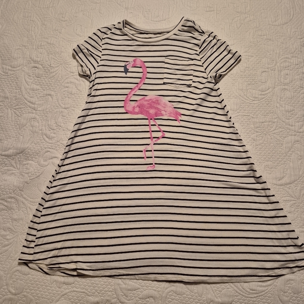 Grayson Social girls size Large (8) blue and white dress flamingo print VGUC